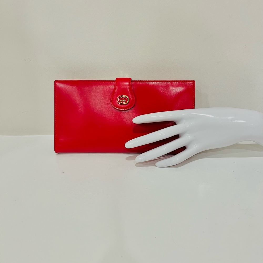 ❤️ Authentic Vintage Red Leather Gucci Continental Wallet